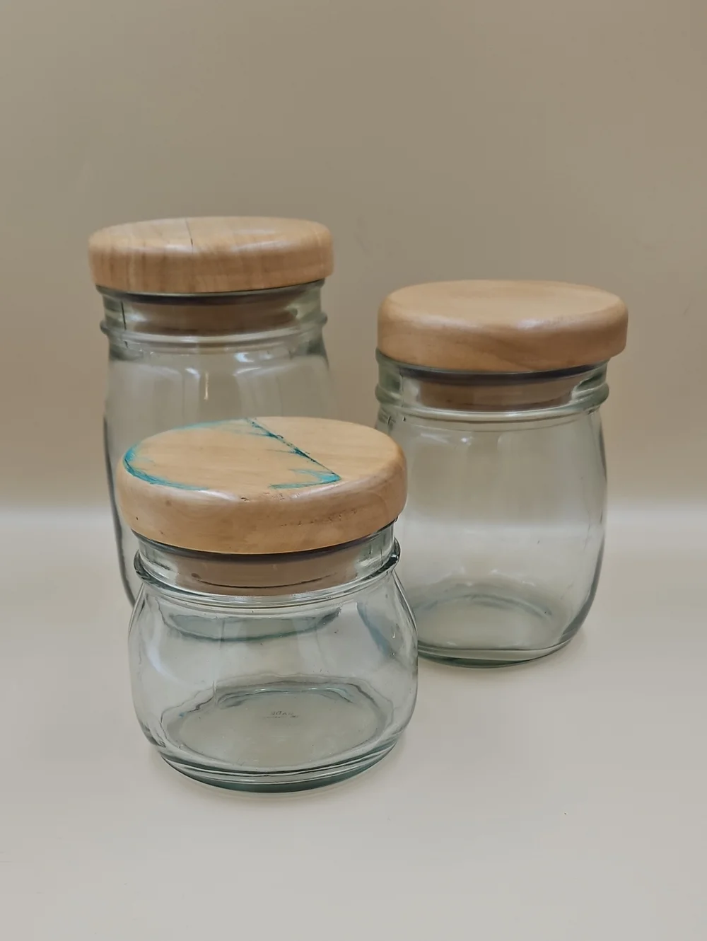 Glass Storage Jars with Wooden Lids - Clear and Natural